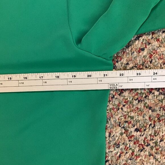 Vintage 80-90s TanJay Green Navy Heart Embroidered Short Sleeve Silky Top Sz 8 - Picture 8 of 12